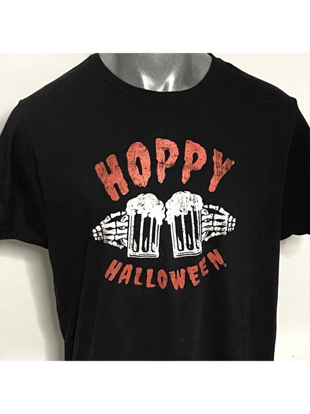 Hoppy Halloween T Shirt XL Skeleton Hands Beer Mug Way to Celebrate Black Orange